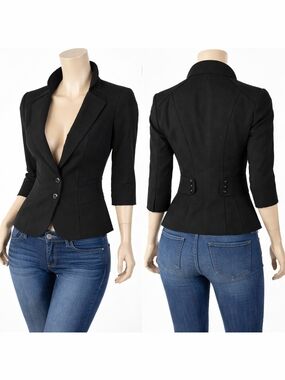 White House Black Market Black Fitted 3/4 Sleeve Blazer